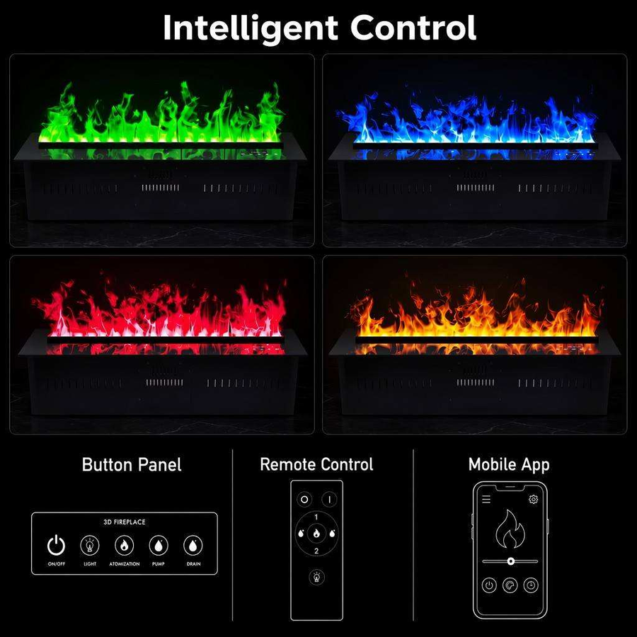 VORAFIRE intelligent flame color controls with button panel remote and mobile app